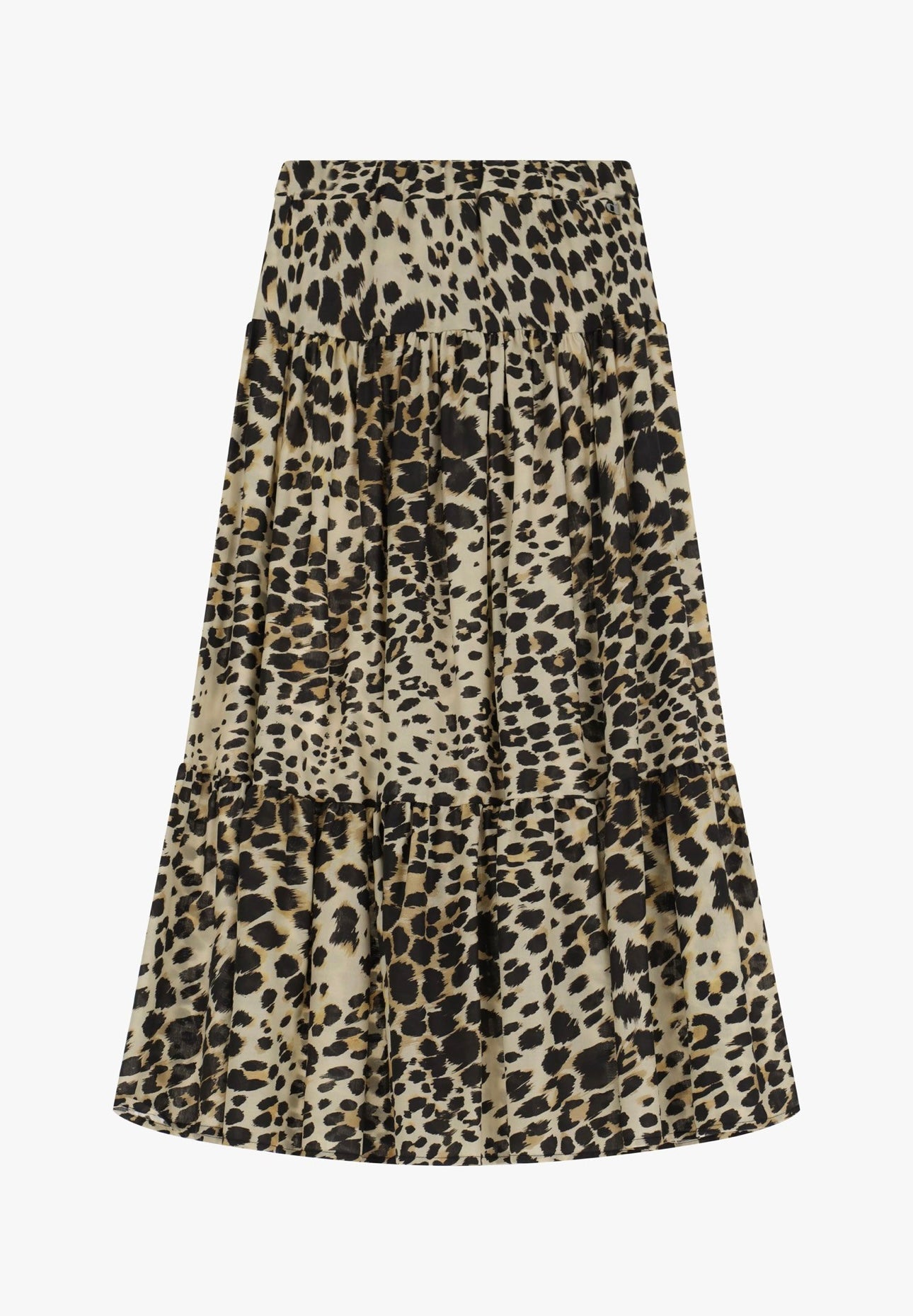 Long animal print skirt with ruffles