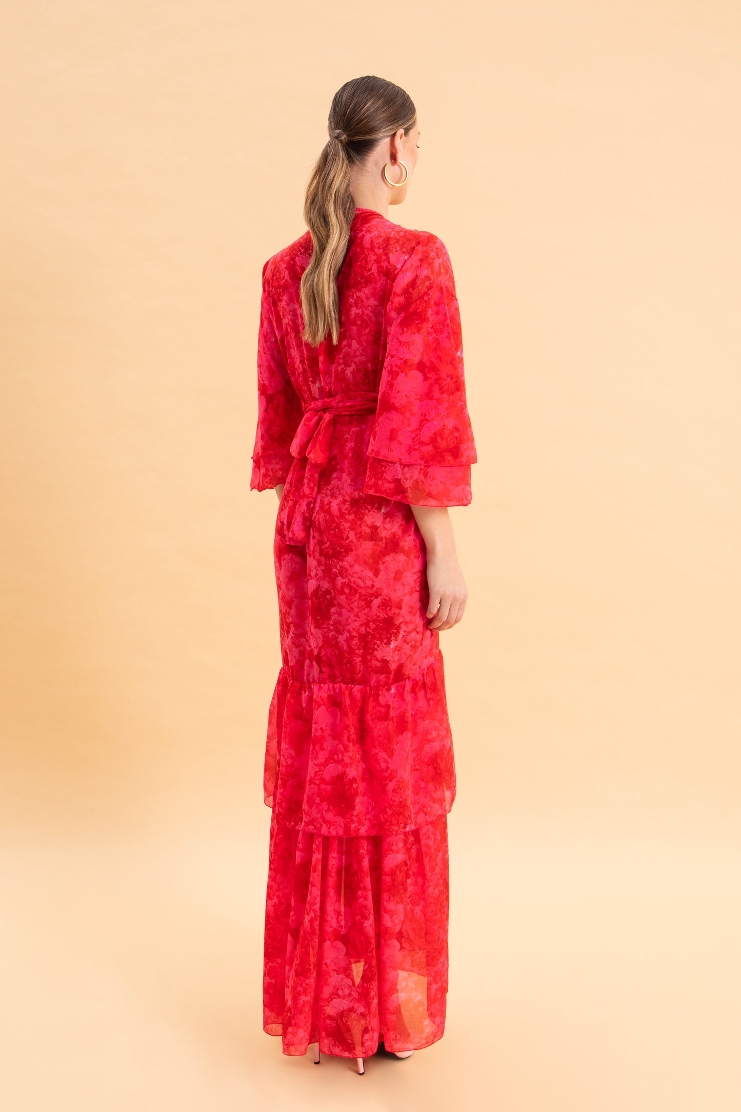 RUBY ROSE KIMONO DRESS WITH RUFFLES