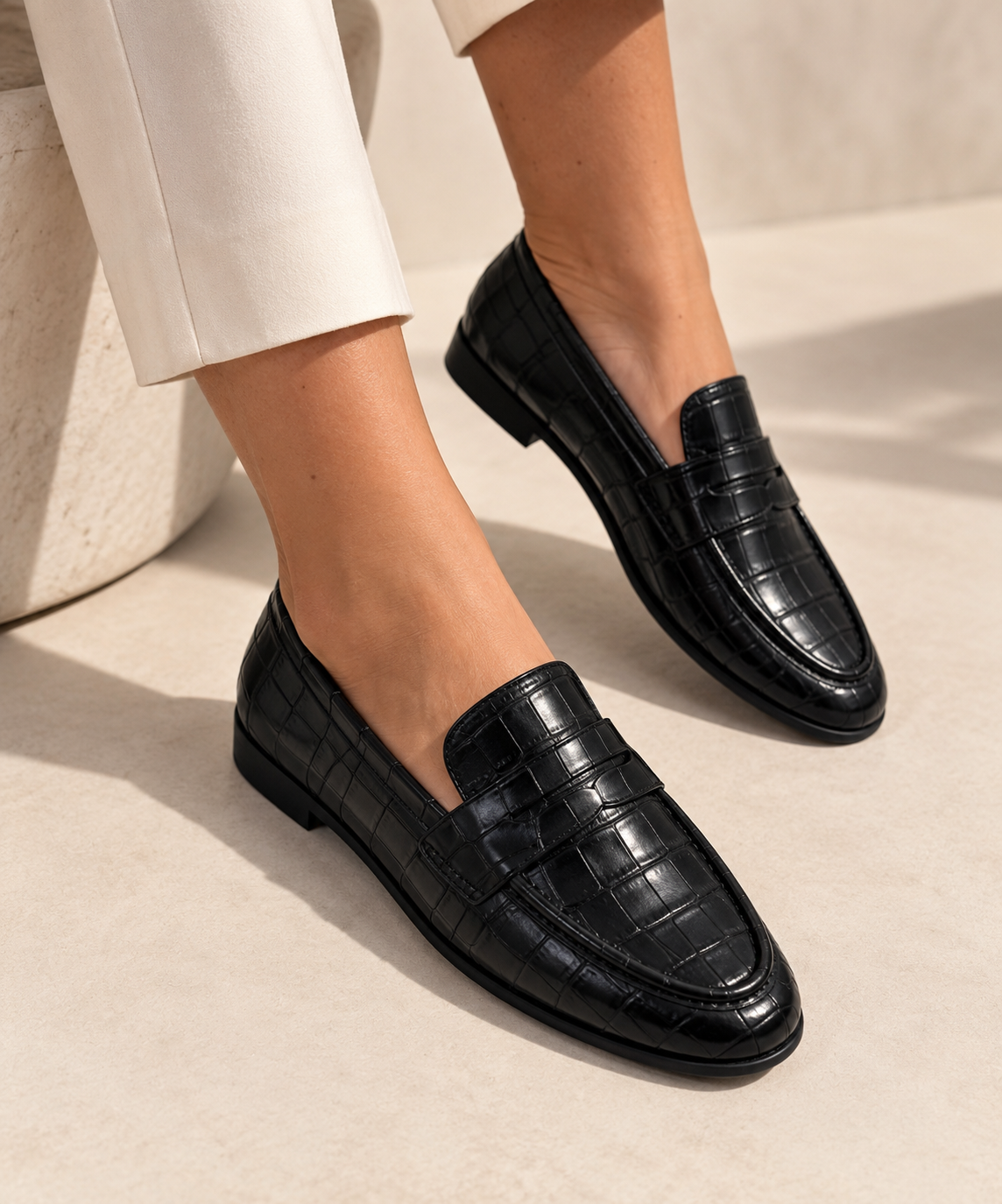 Croco Penny Loafers – Black