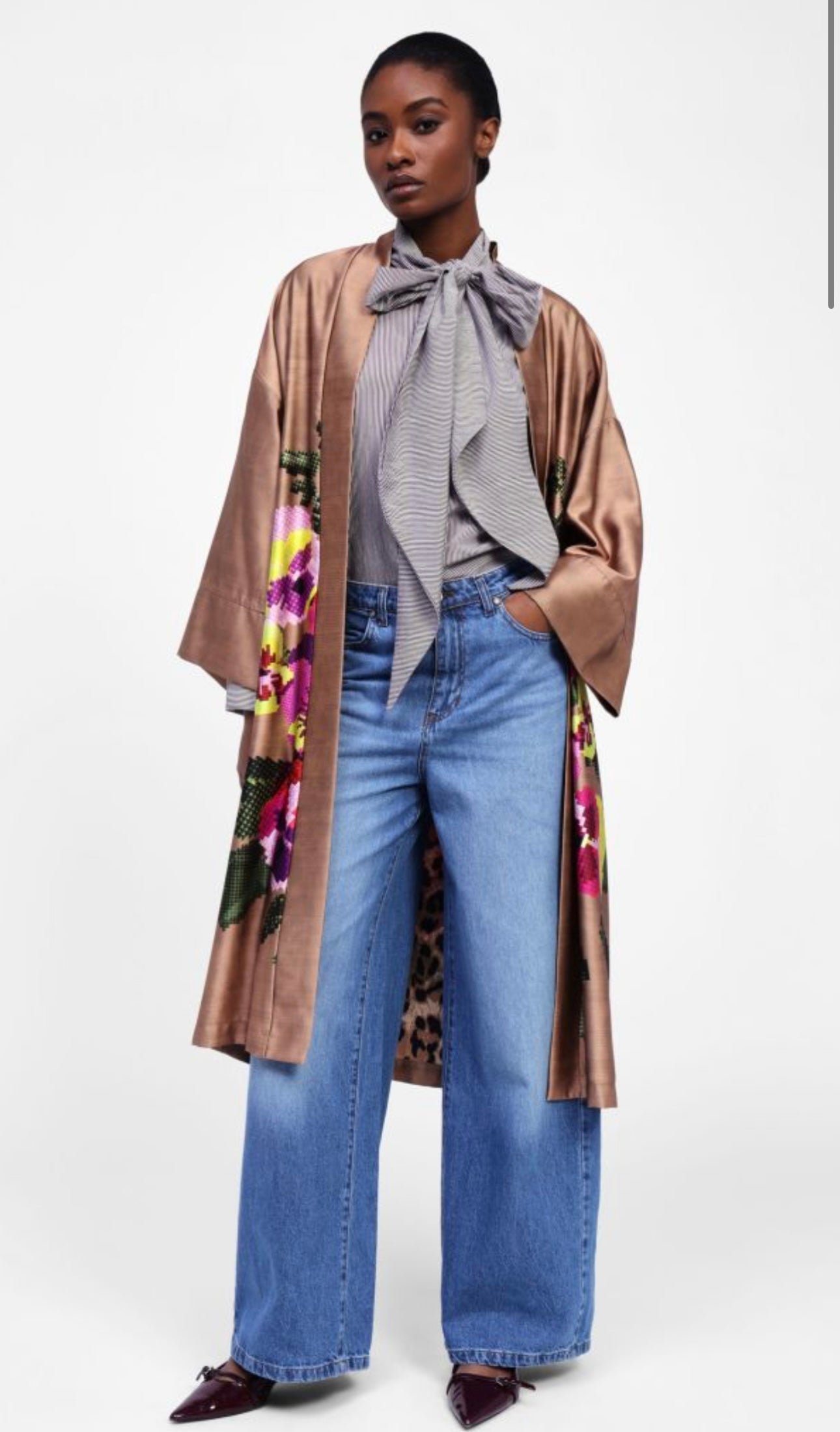 Printed Kimono coat without closure