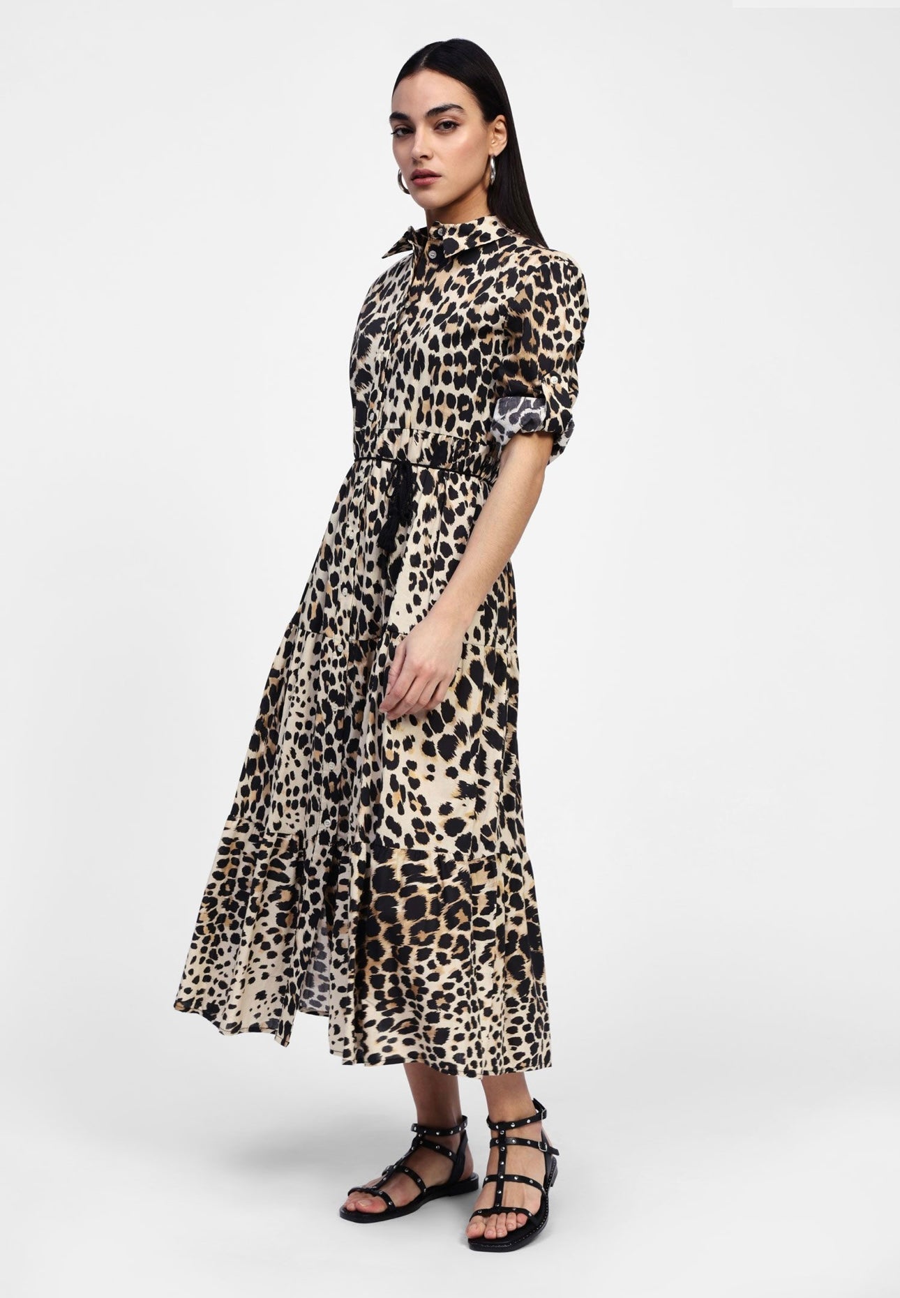 Animal print dress with buttons
