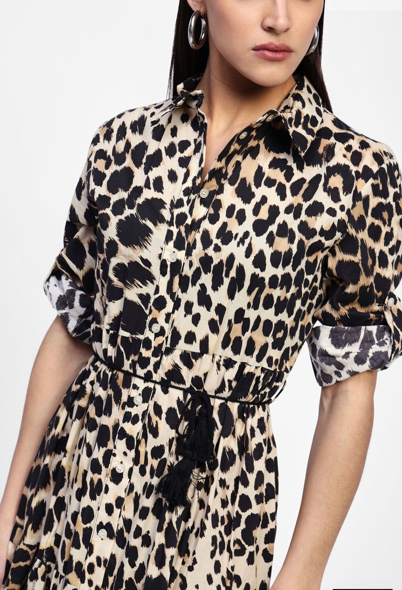 Animal print dress with buttons