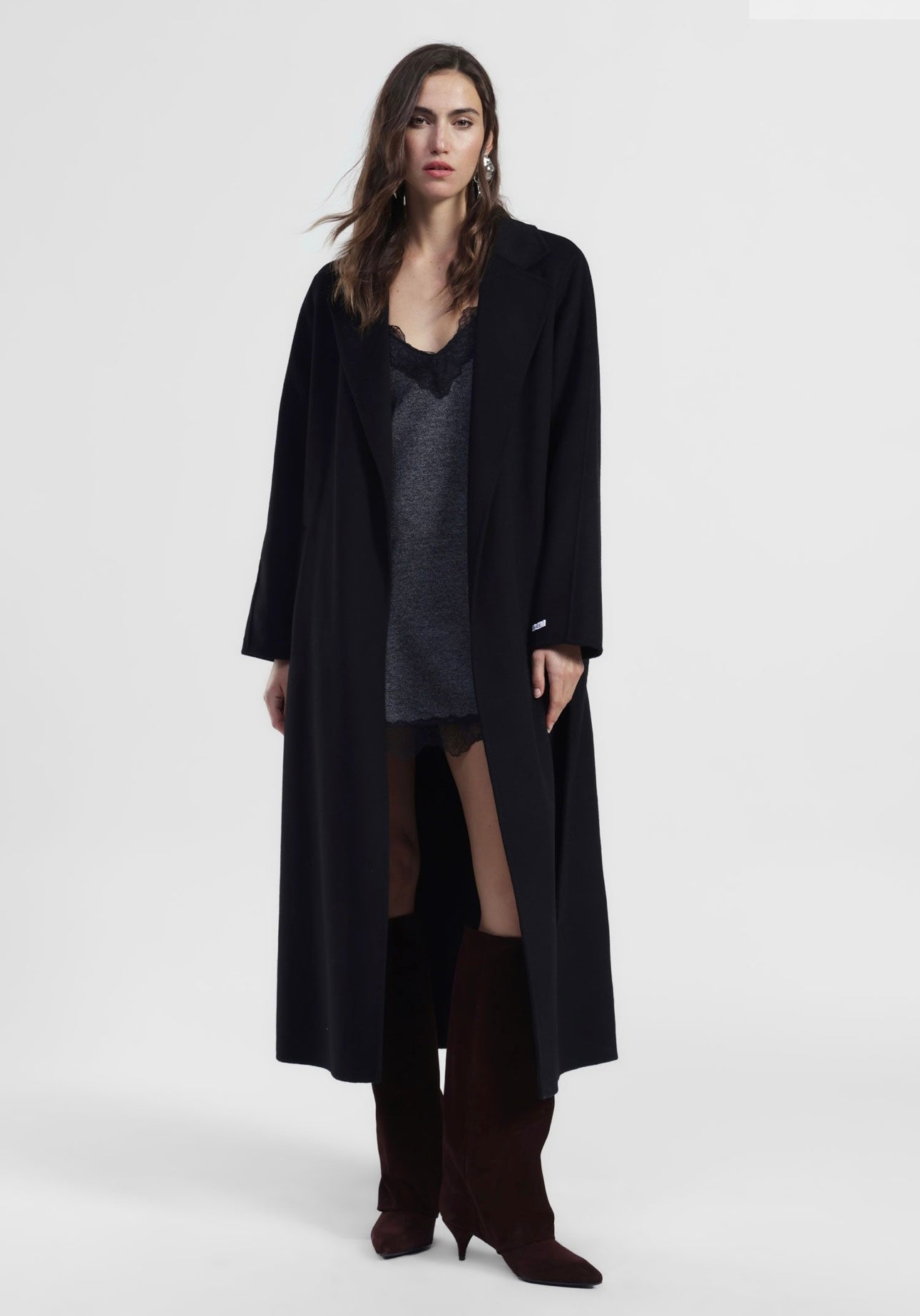 Long coat with notched lapel