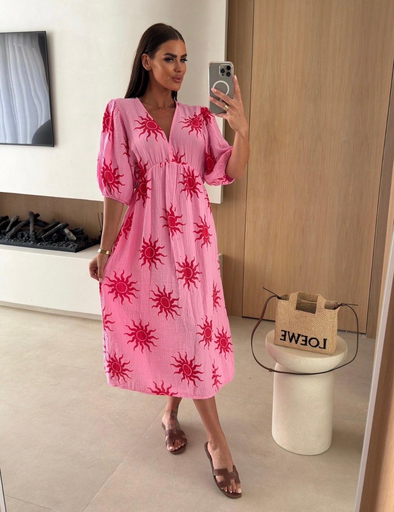 100% Cotton Midi dress rose