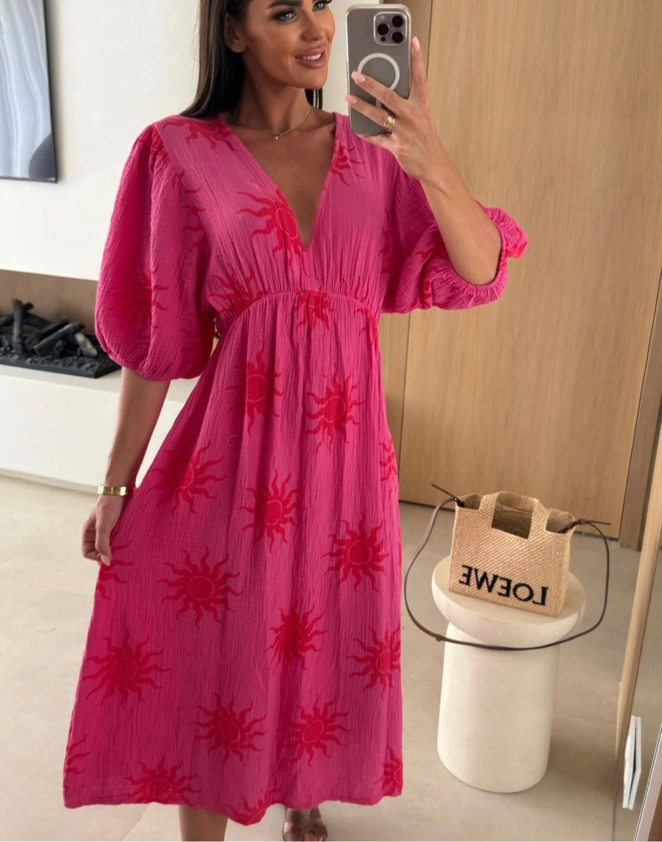 100% Cotton Midi dress pink
