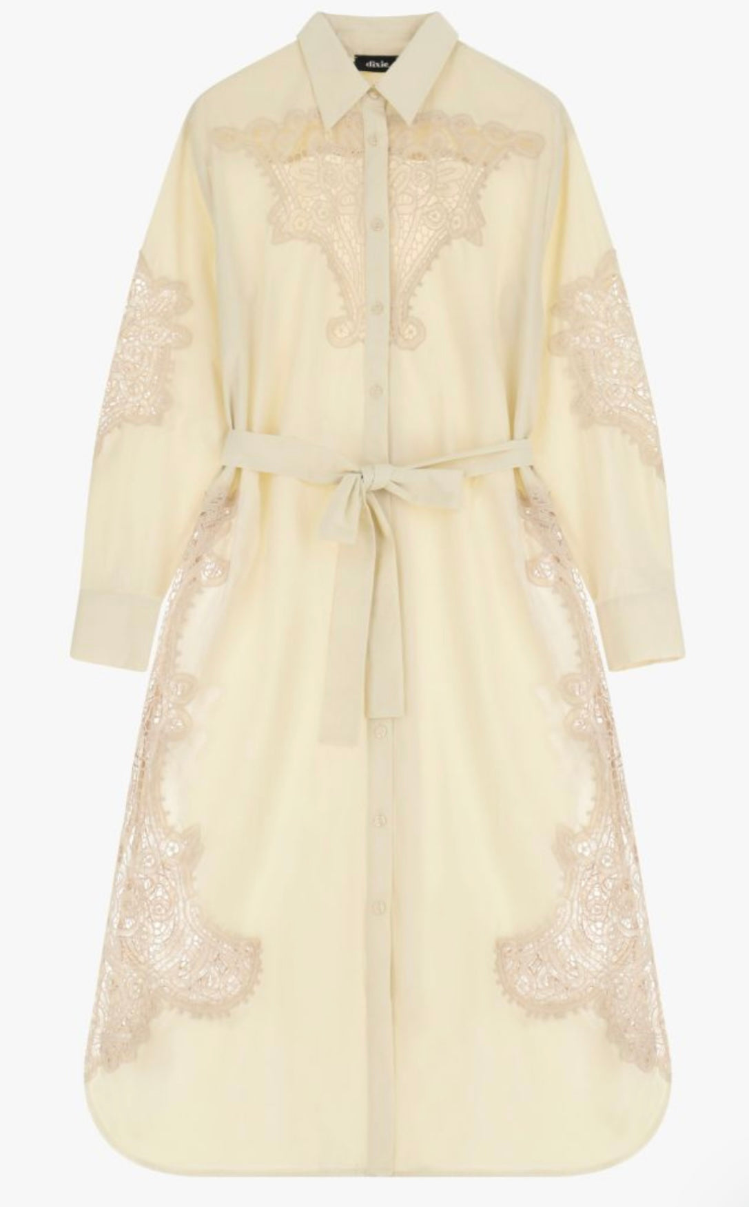 Mid-length dress with lace and classic collar