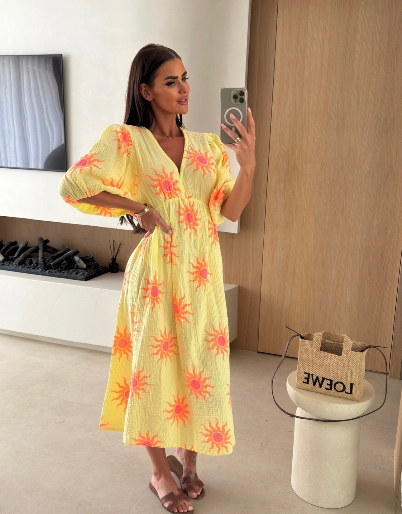 100% Cotton Midi dress yellow