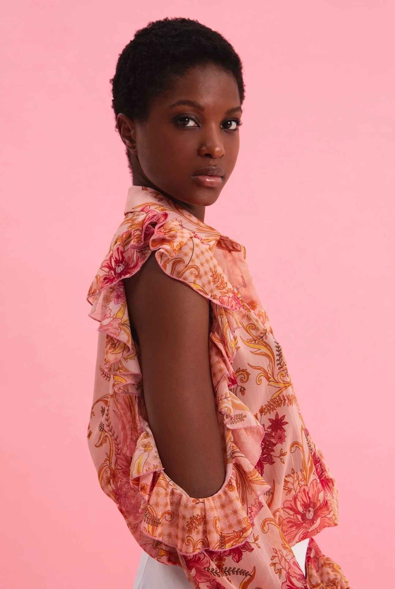 DUSTY PINK SHIRT WITH GOLD DETAILS