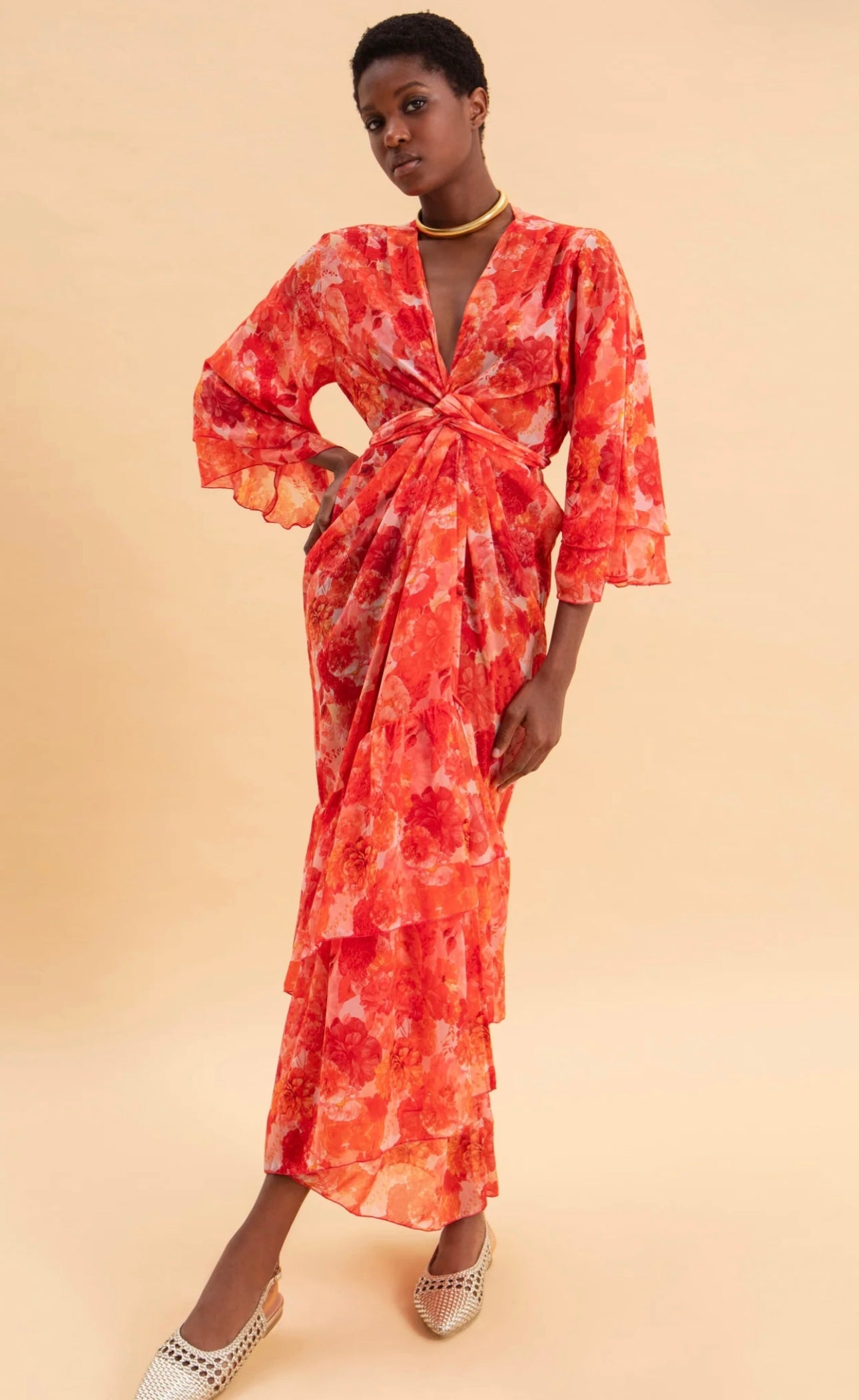 SUNSET DREAM KIMONO DRESS WITH RUFFLES