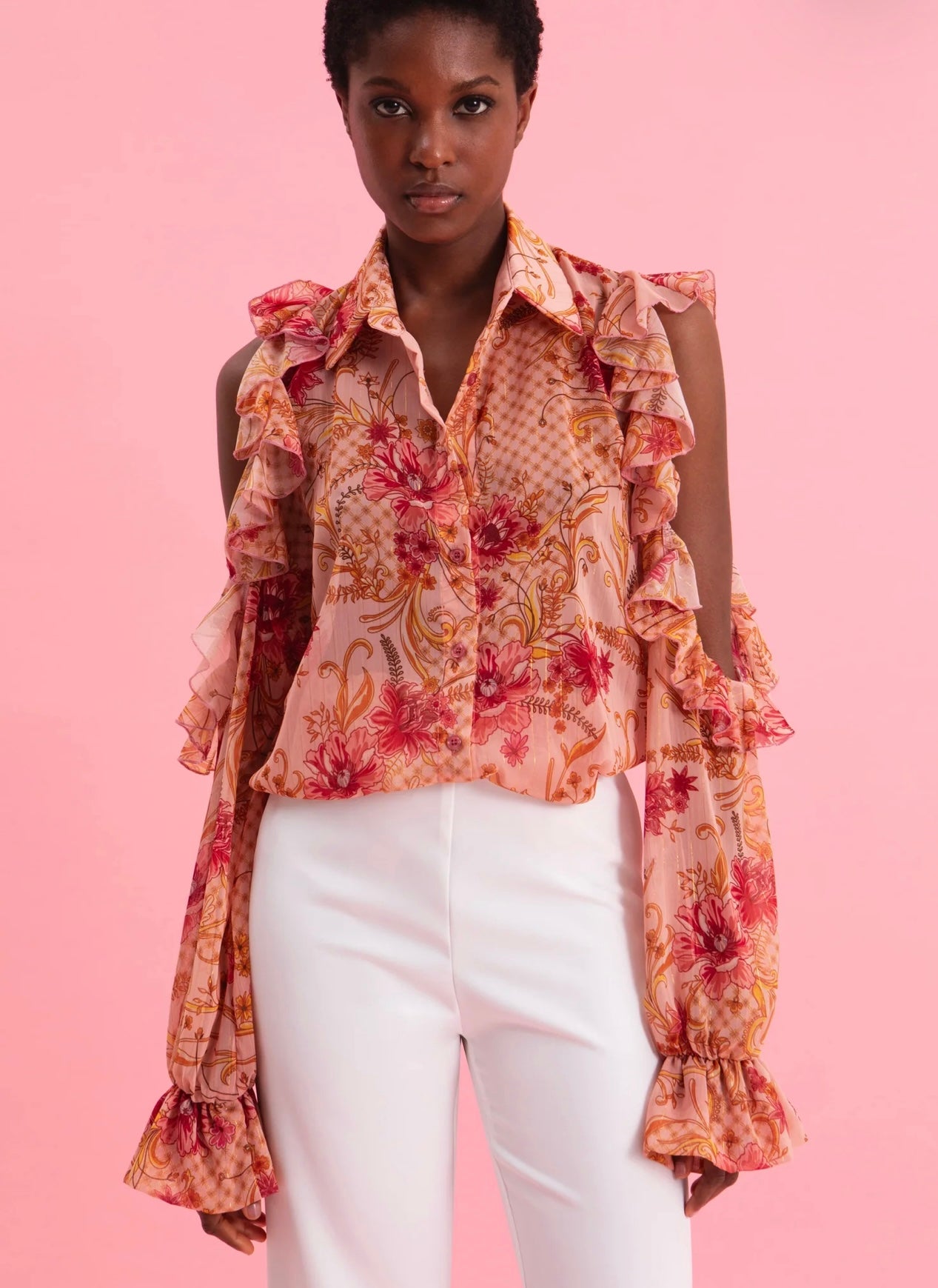 DUSTY PINK SHIRT WITH GOLD DETAILS