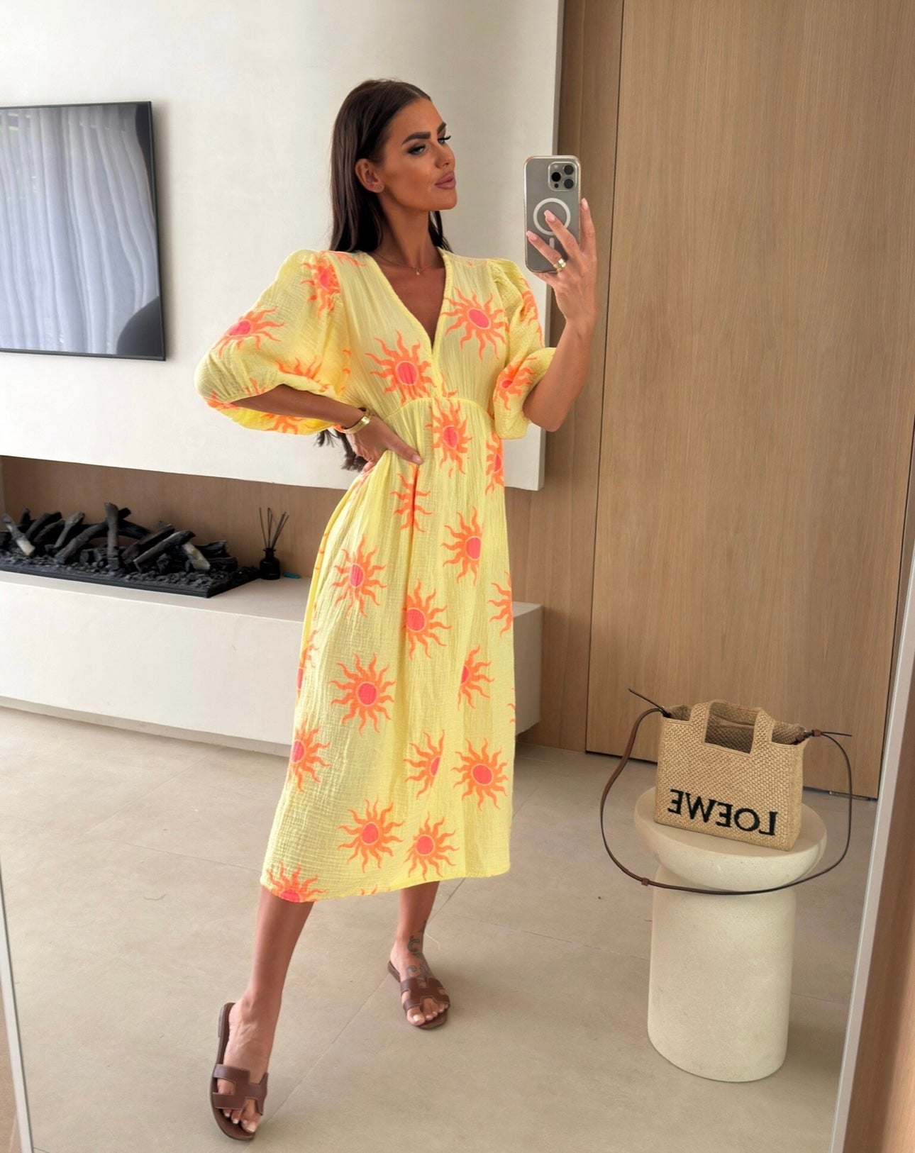 100% Cotton Midi dress yellow
