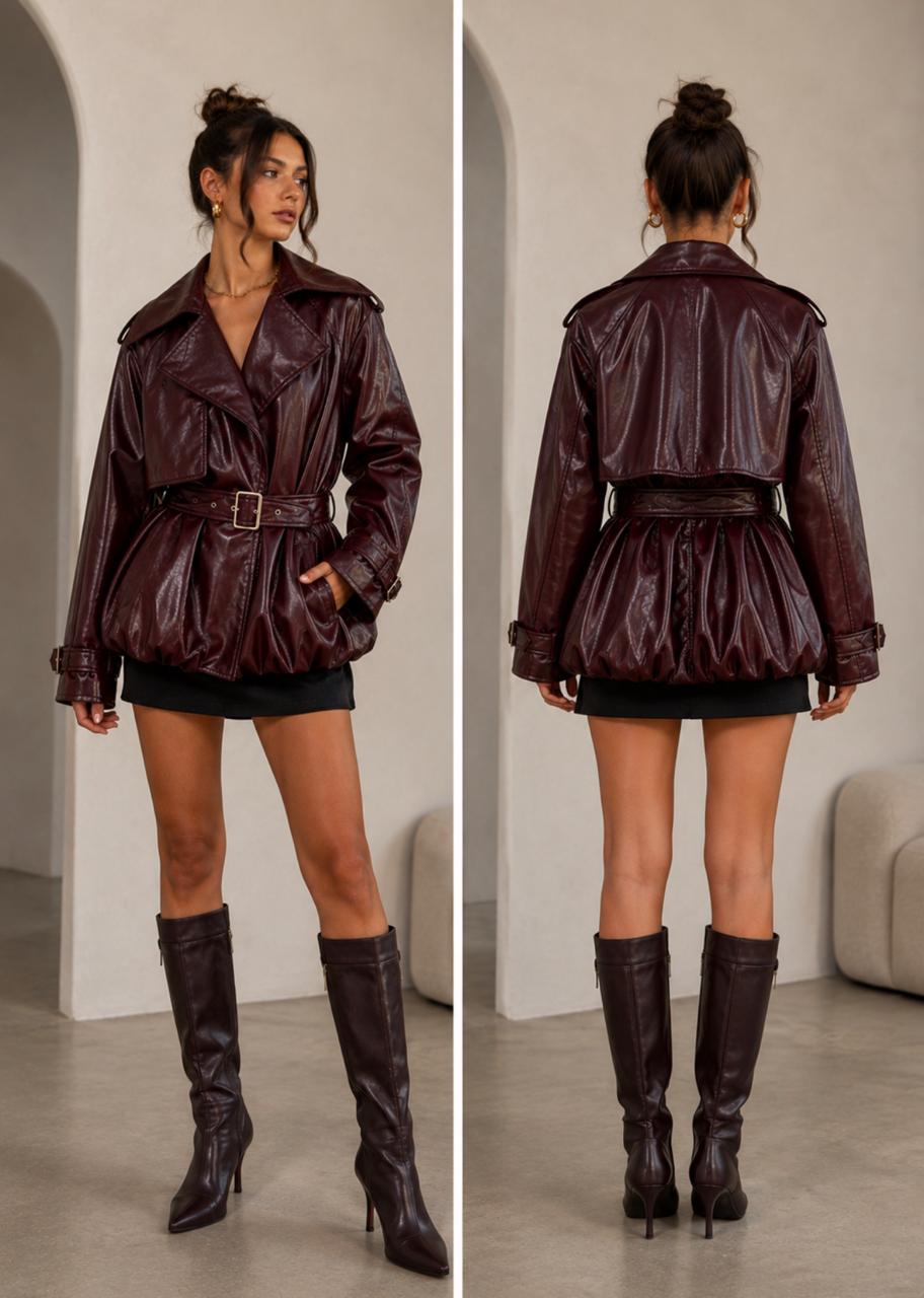 Faux Leather Jacket wine red