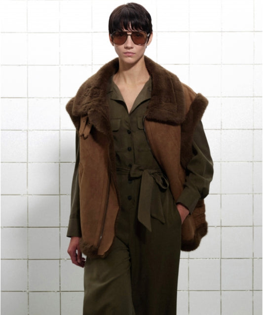 Combined synthetic fur vest