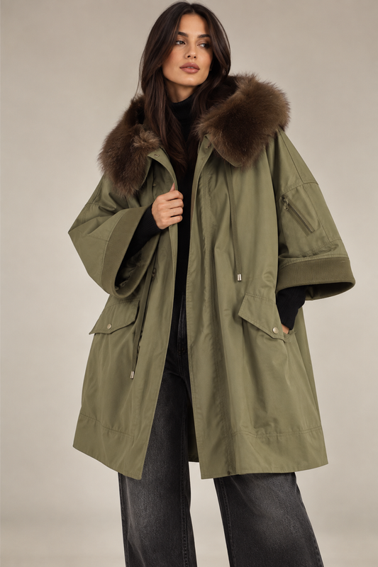 Dixie Oversized Parka με Γούνινο Γιακά – Khaki