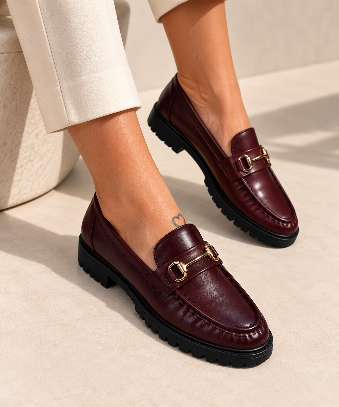 Burgundy Horsebit Chunky Loafers