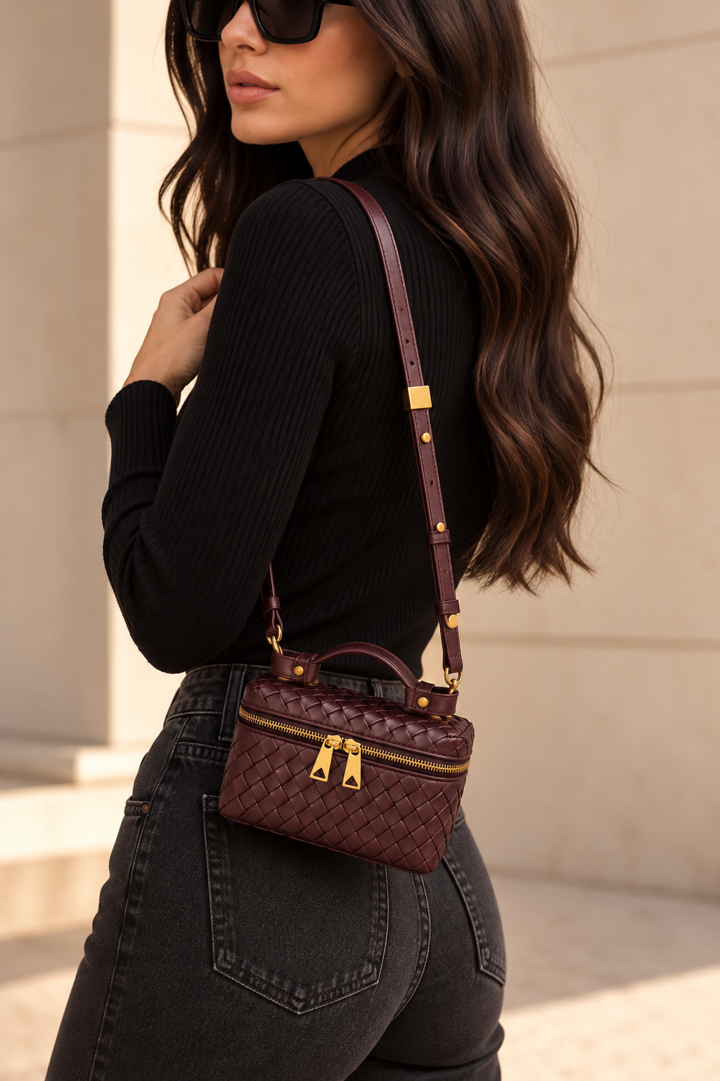 Burgundy Woven Mini Bag – Μπορντό