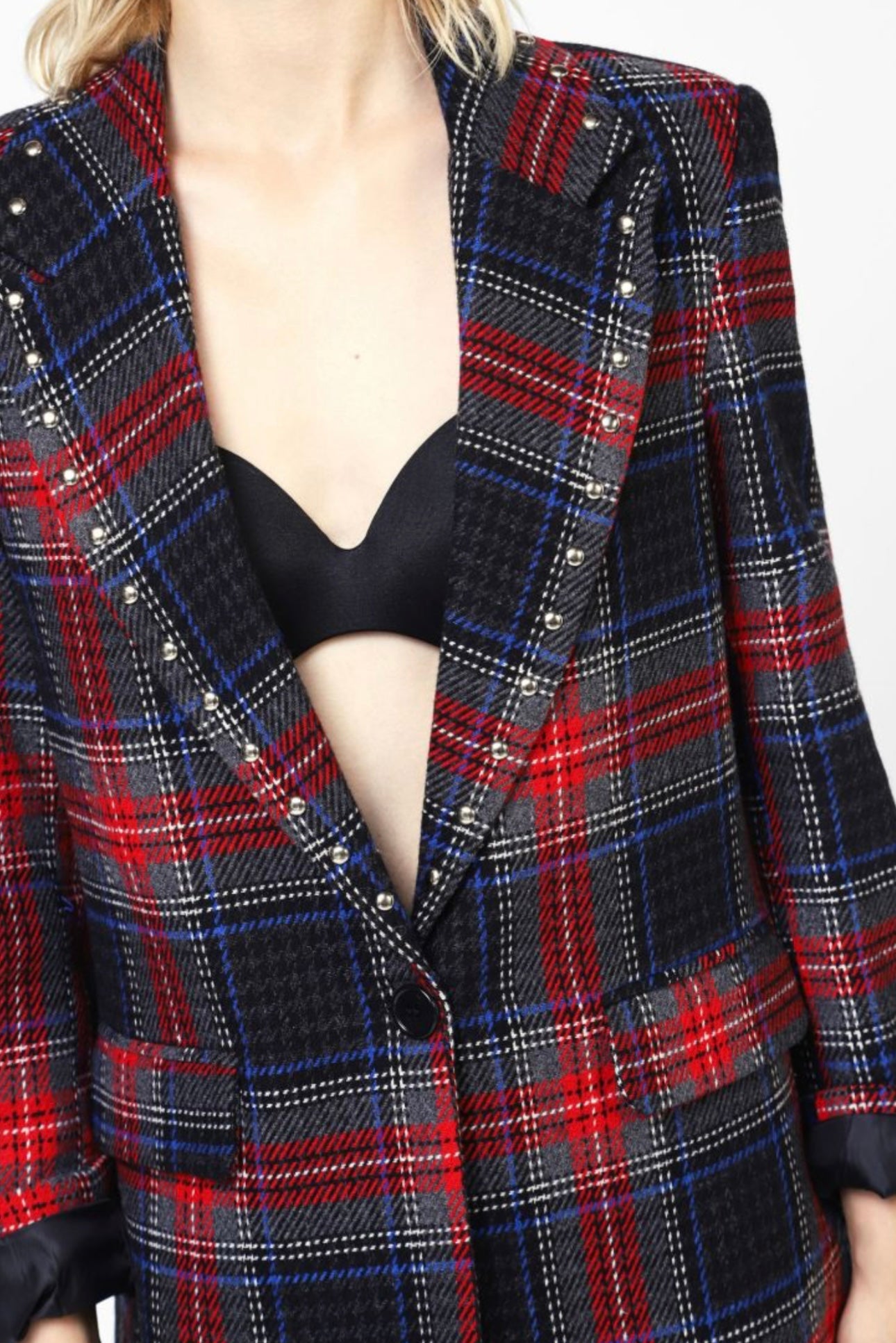 Plaid Wool blazer with stud details