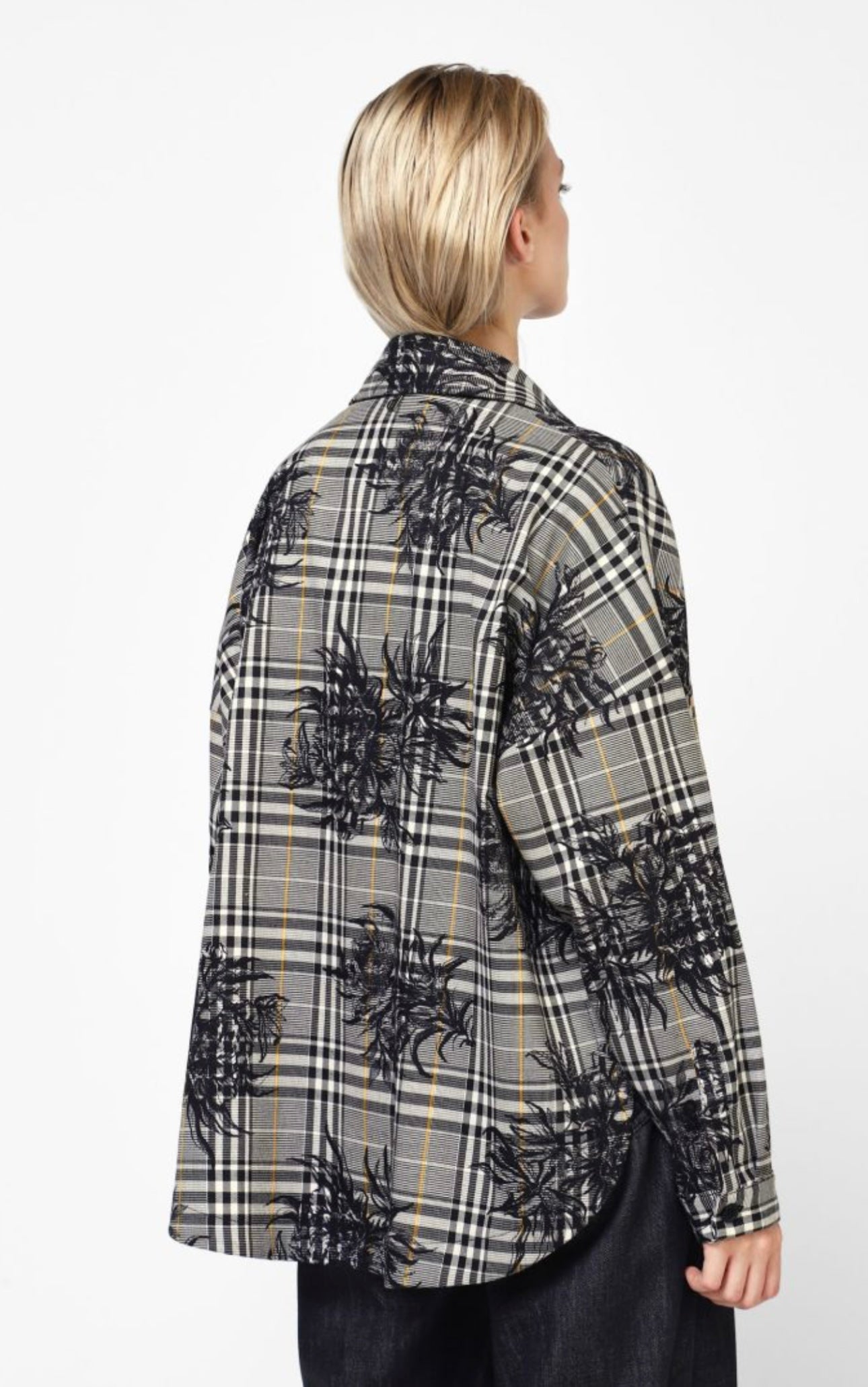 Shirt with plaid pattern and floral print