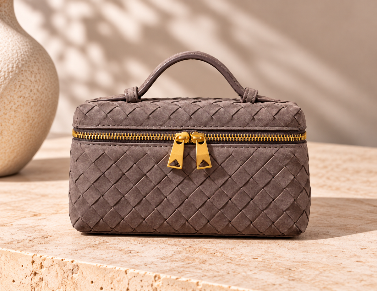 Suede Woven Mini Bag – Taupe