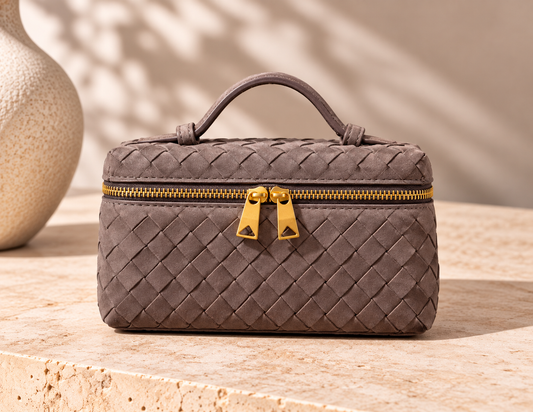Suede Woven Mini Bag – Taupe