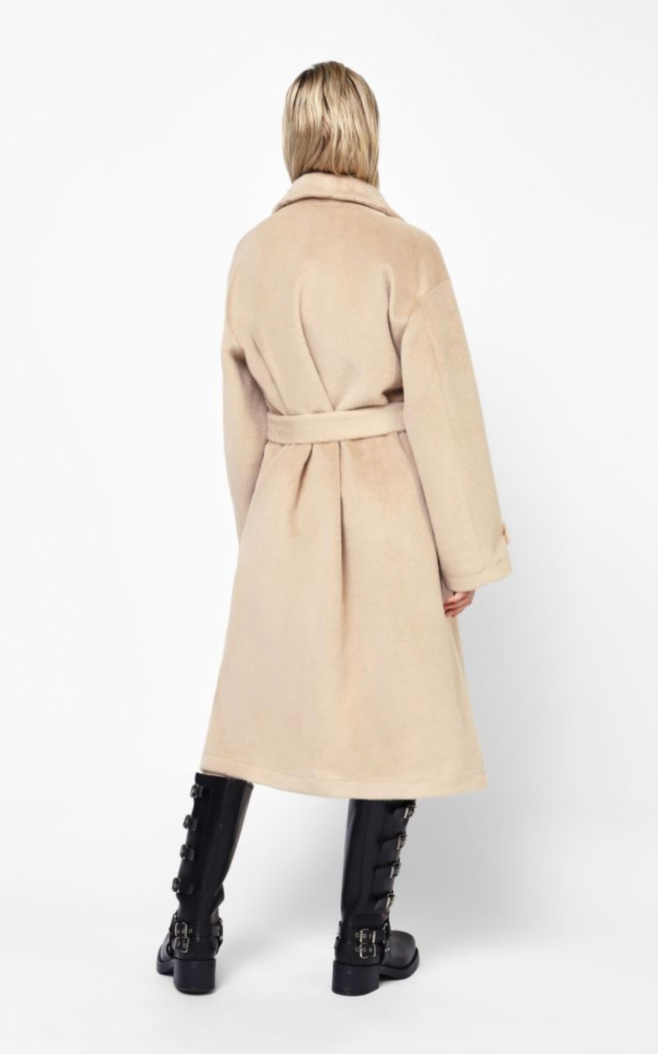 Faux Fur Long coat with tied belt