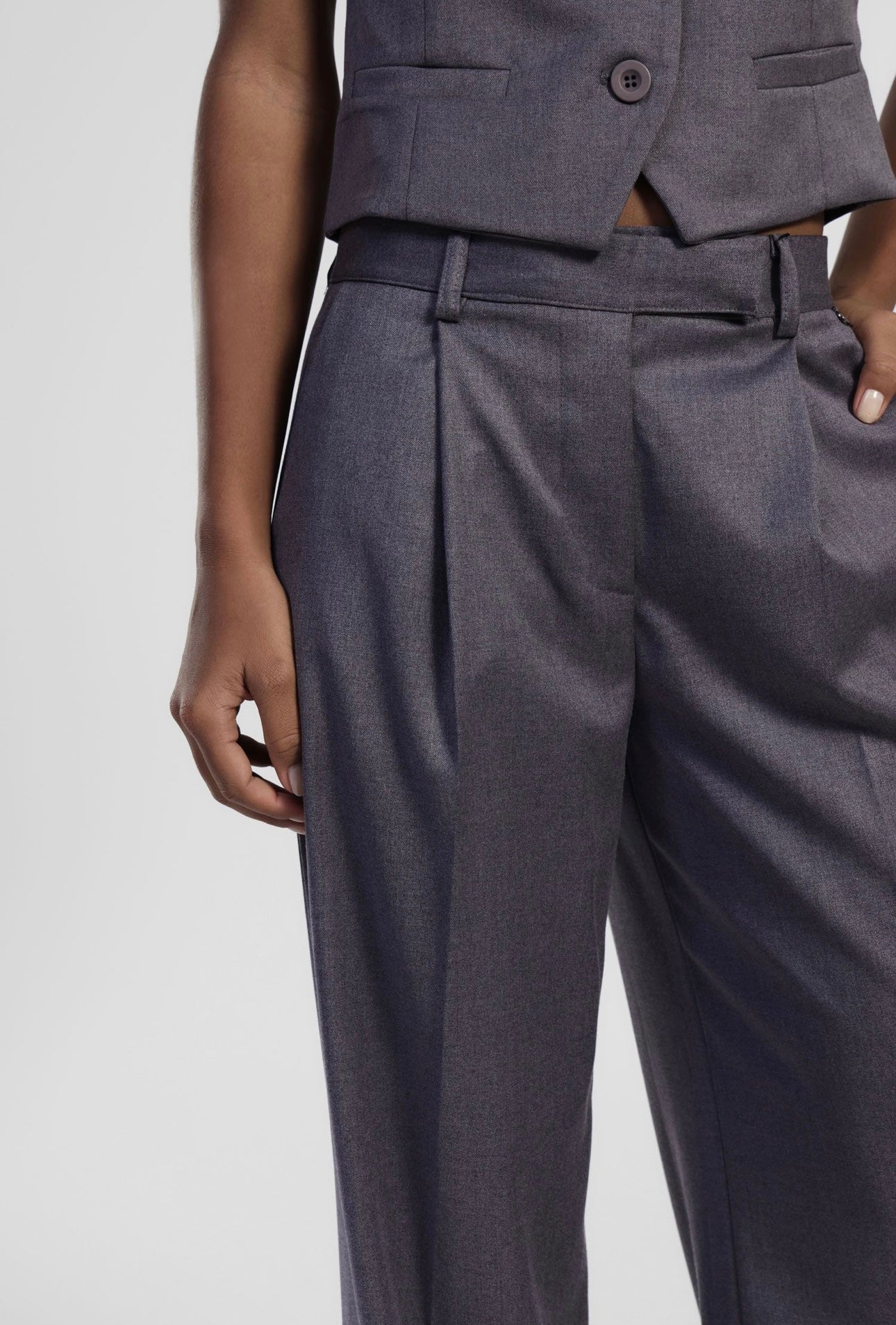 Suit with belted jacket and wide-leg trousers