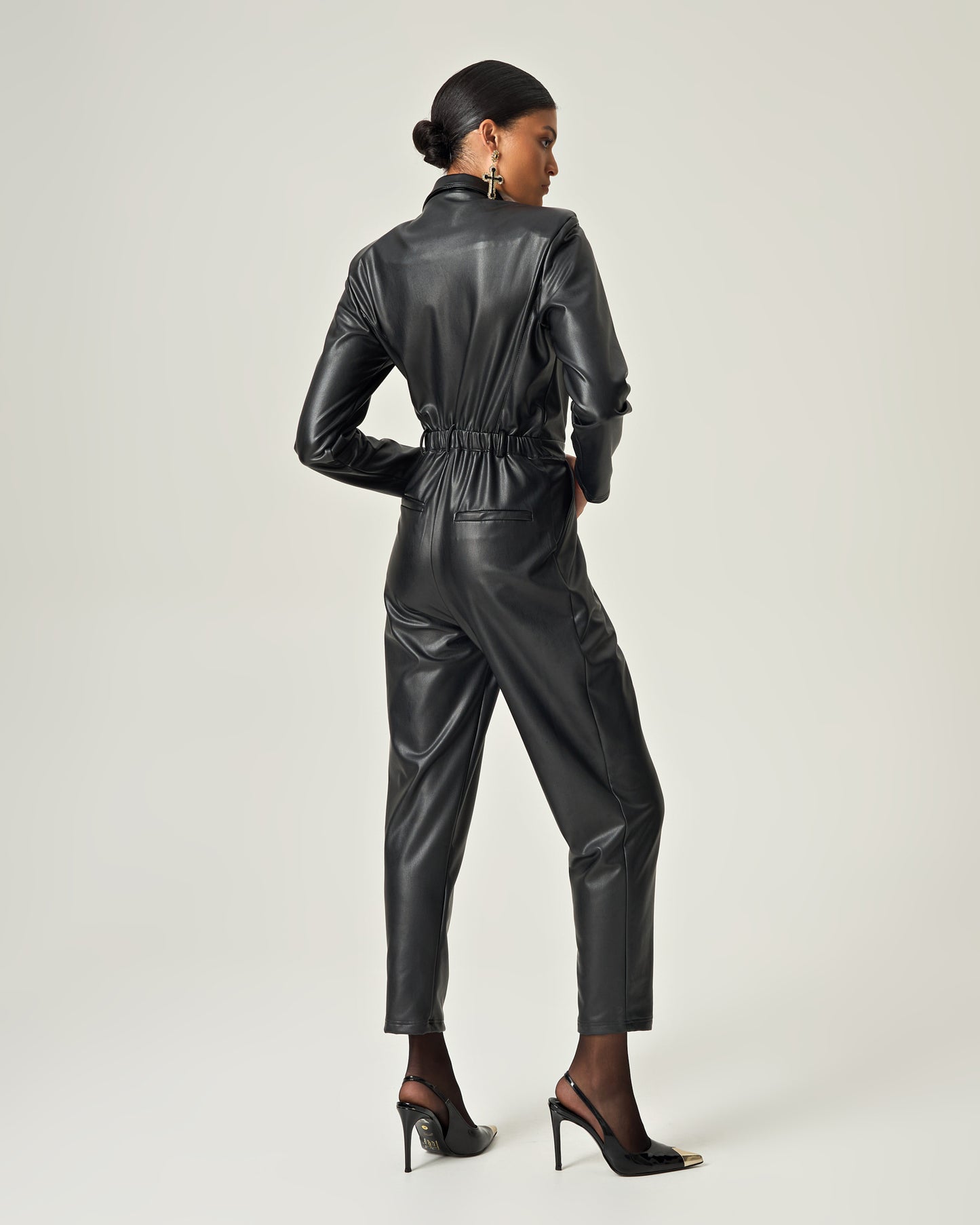 Noir authority soft leather jumpsuit