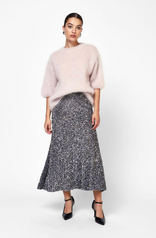 Shimmering velvet mid-length skirt