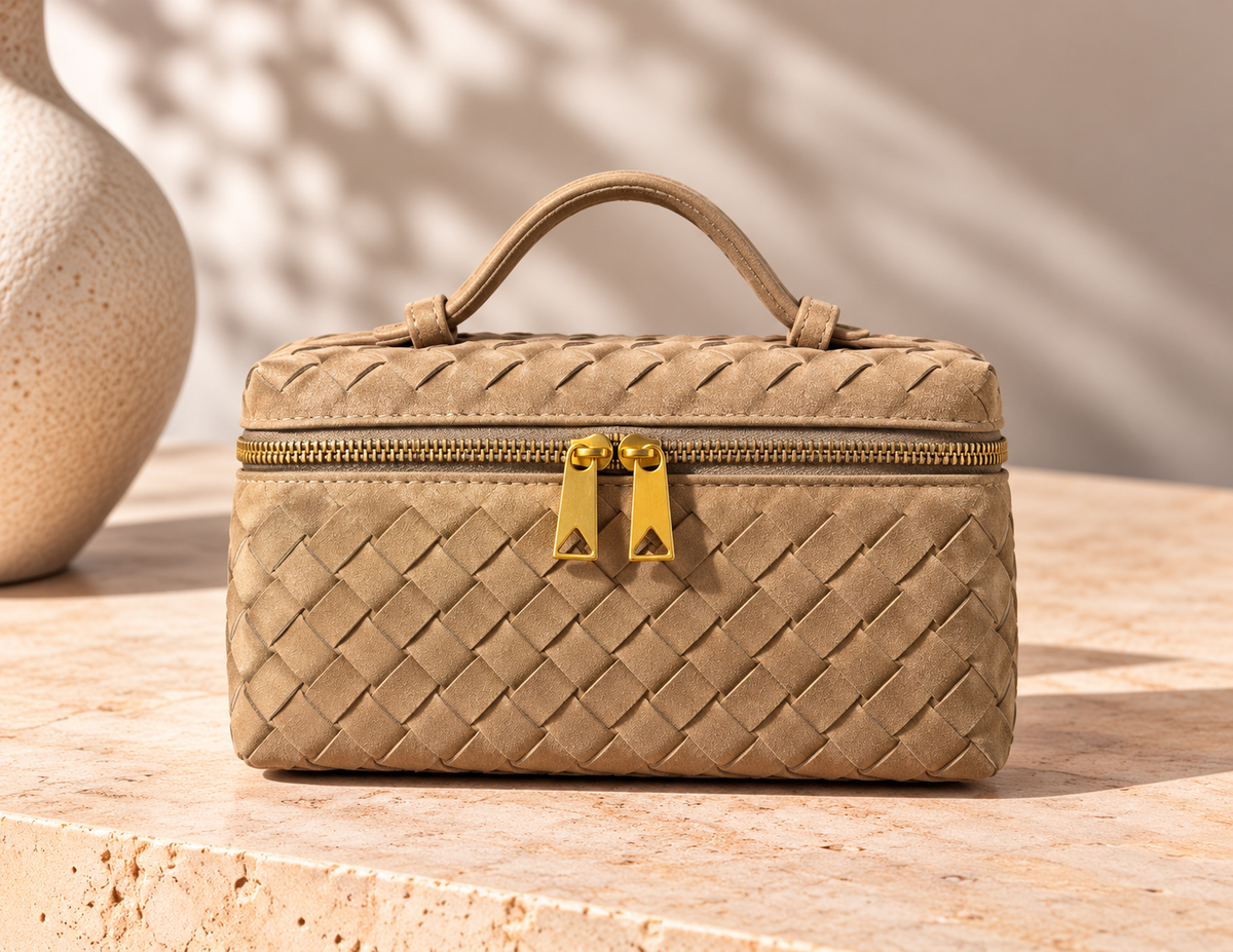 Suede Woven Mini Bag – Beige