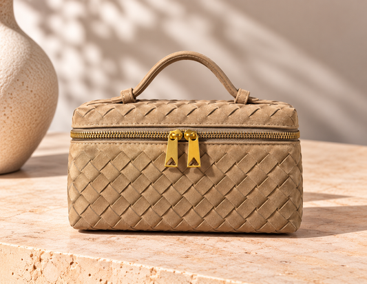 Suede Woven Mini Bag – Beige