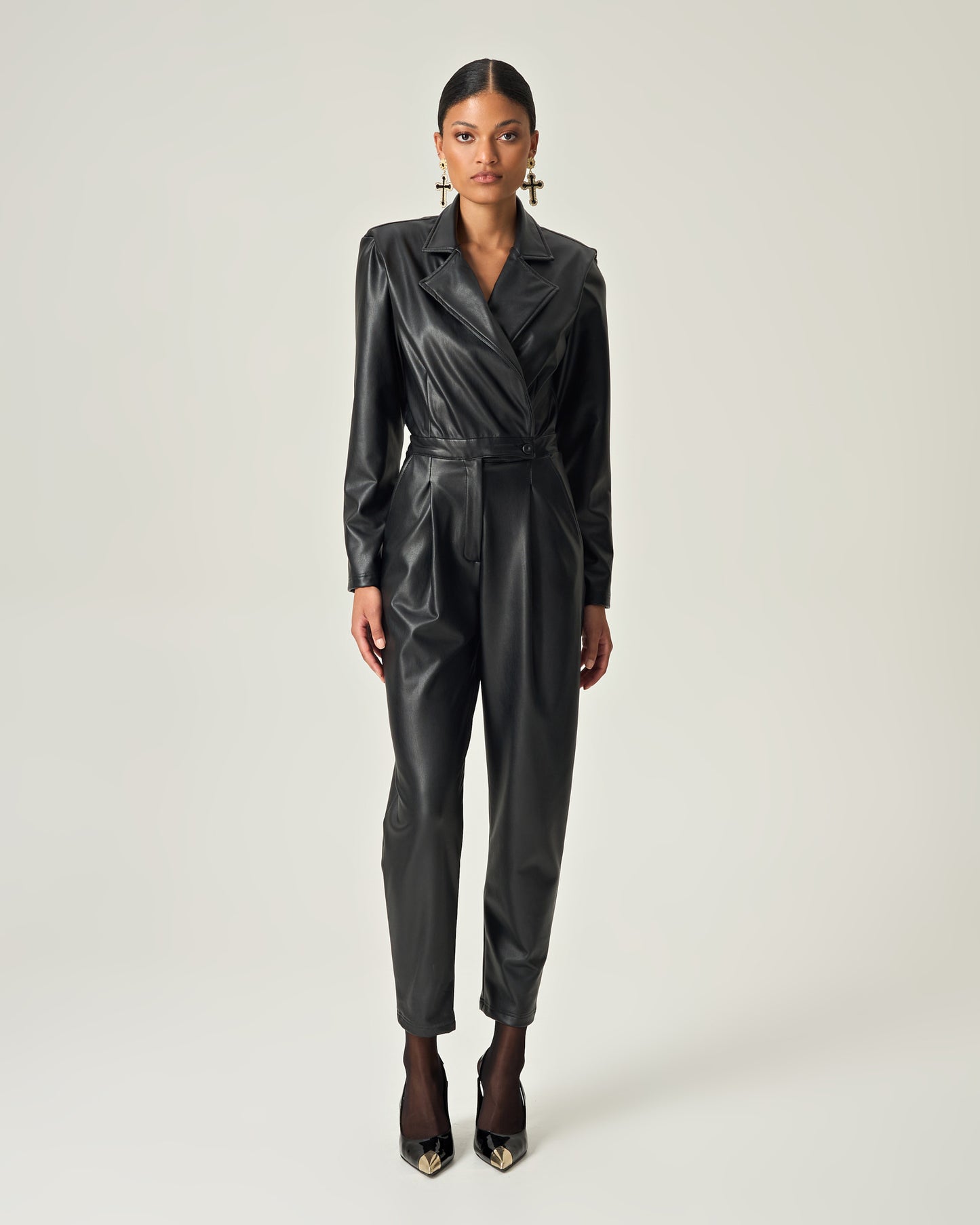 Noir authority soft leather jumpsuit