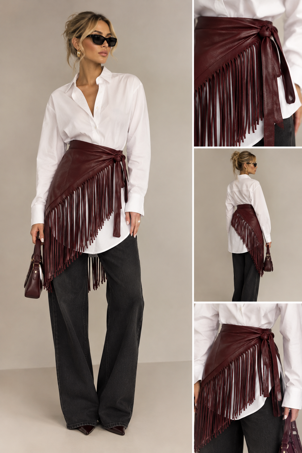 Fringed Waist Scarf – Burgundy