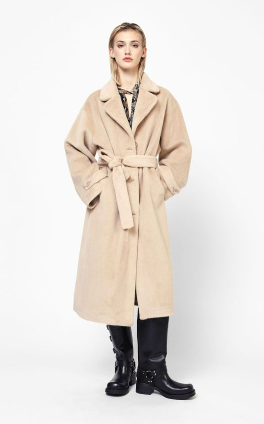 Faux Fur Long coat with tied belt