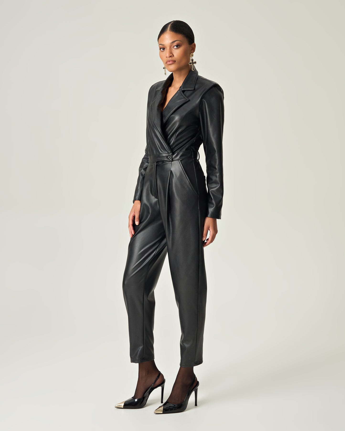 Noir authority soft leather jumpsuit