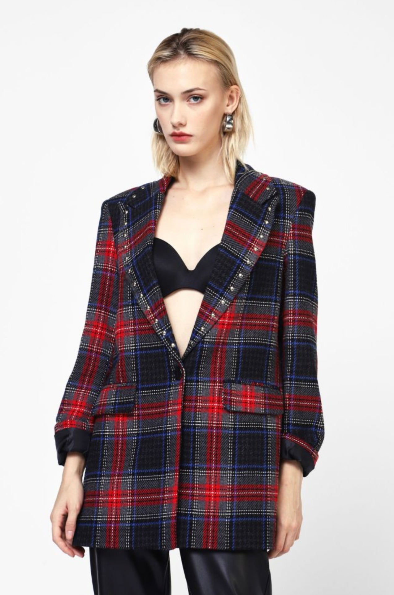 Plaid Wool blazer with stud details