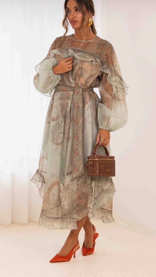 Dress with volants light green