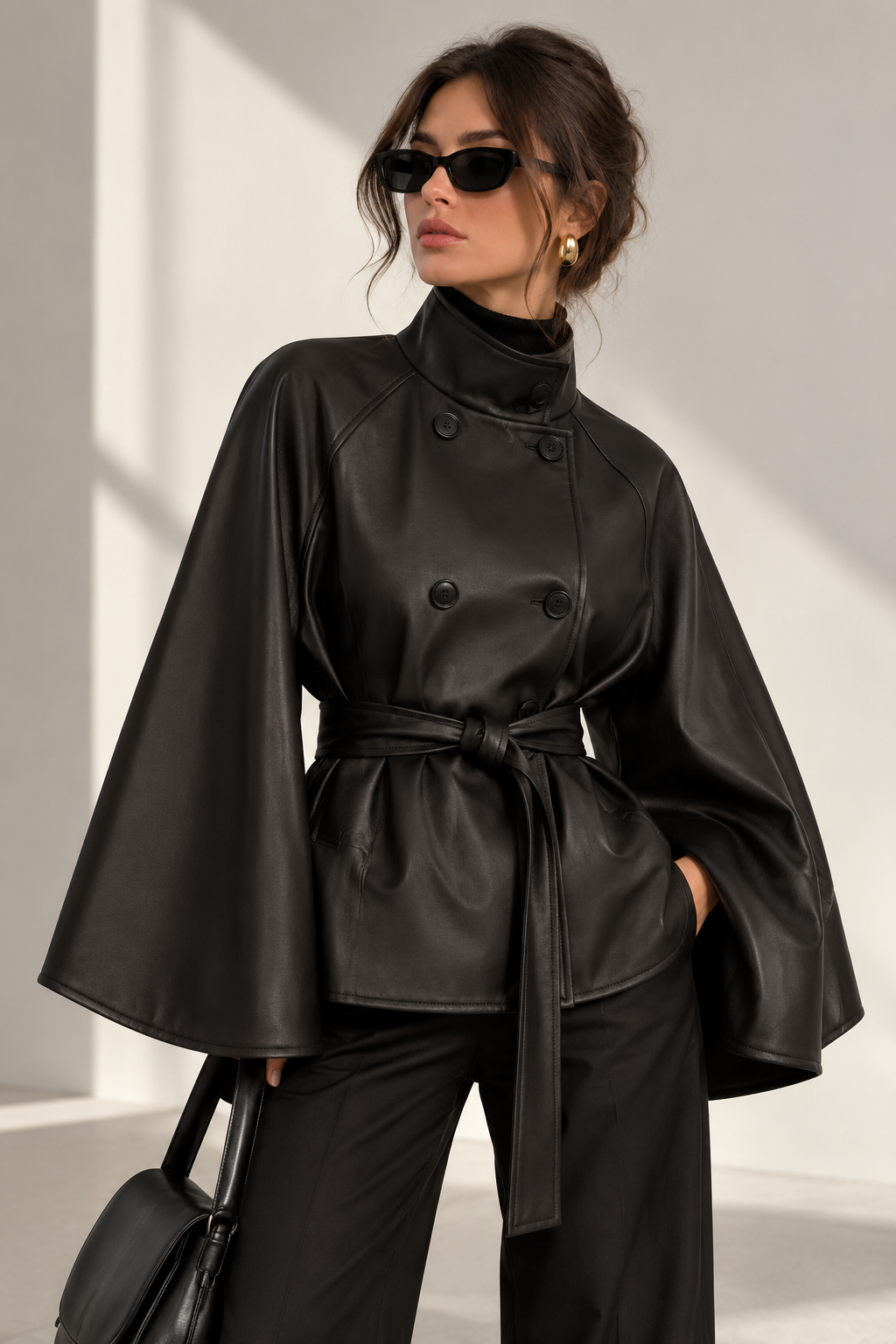 Cape Effect Jacket με Ζώνη – Black