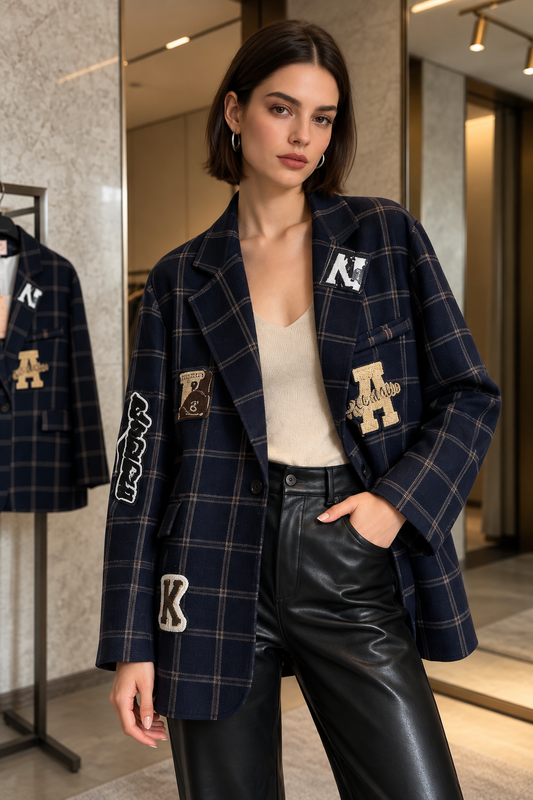 College Patch Oversized Blazer blue
