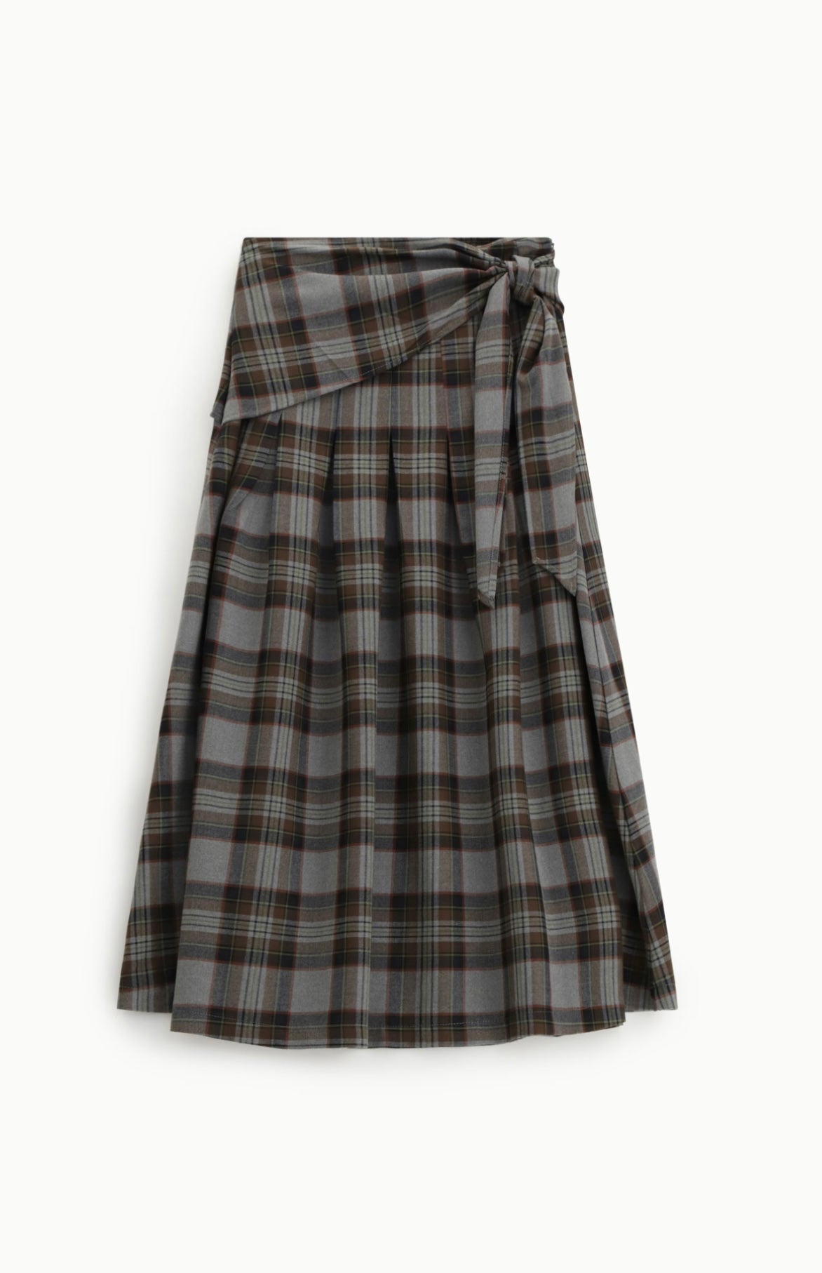 Dixie High-Waist Καρό Midi Φούστα με Δέσιμο – Grey/Brown