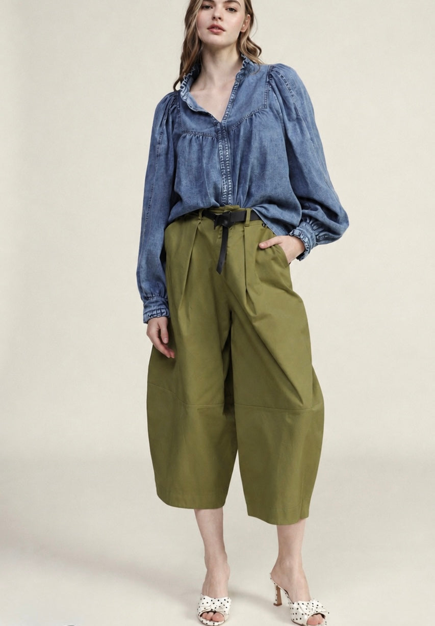 Dixie Palazzo trousers cropped high-waist with belt