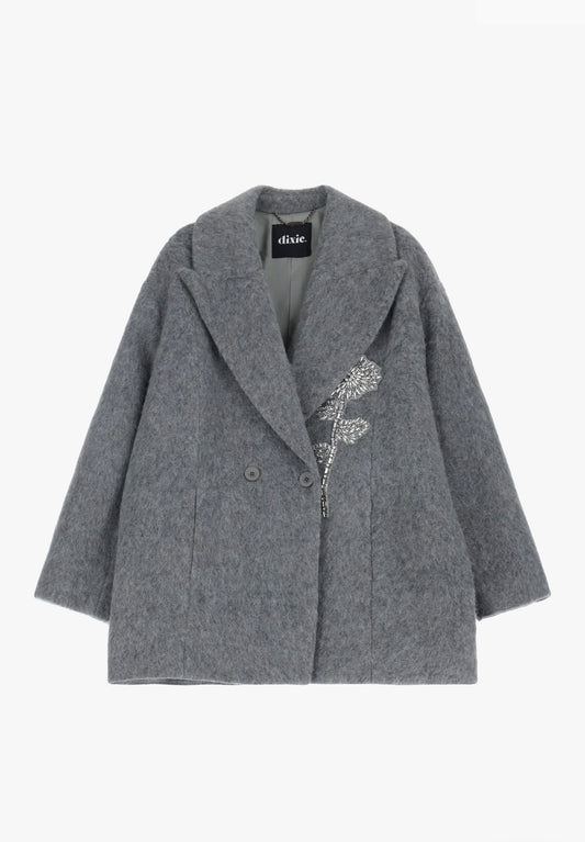 Coat double-breasted with floral embroidery