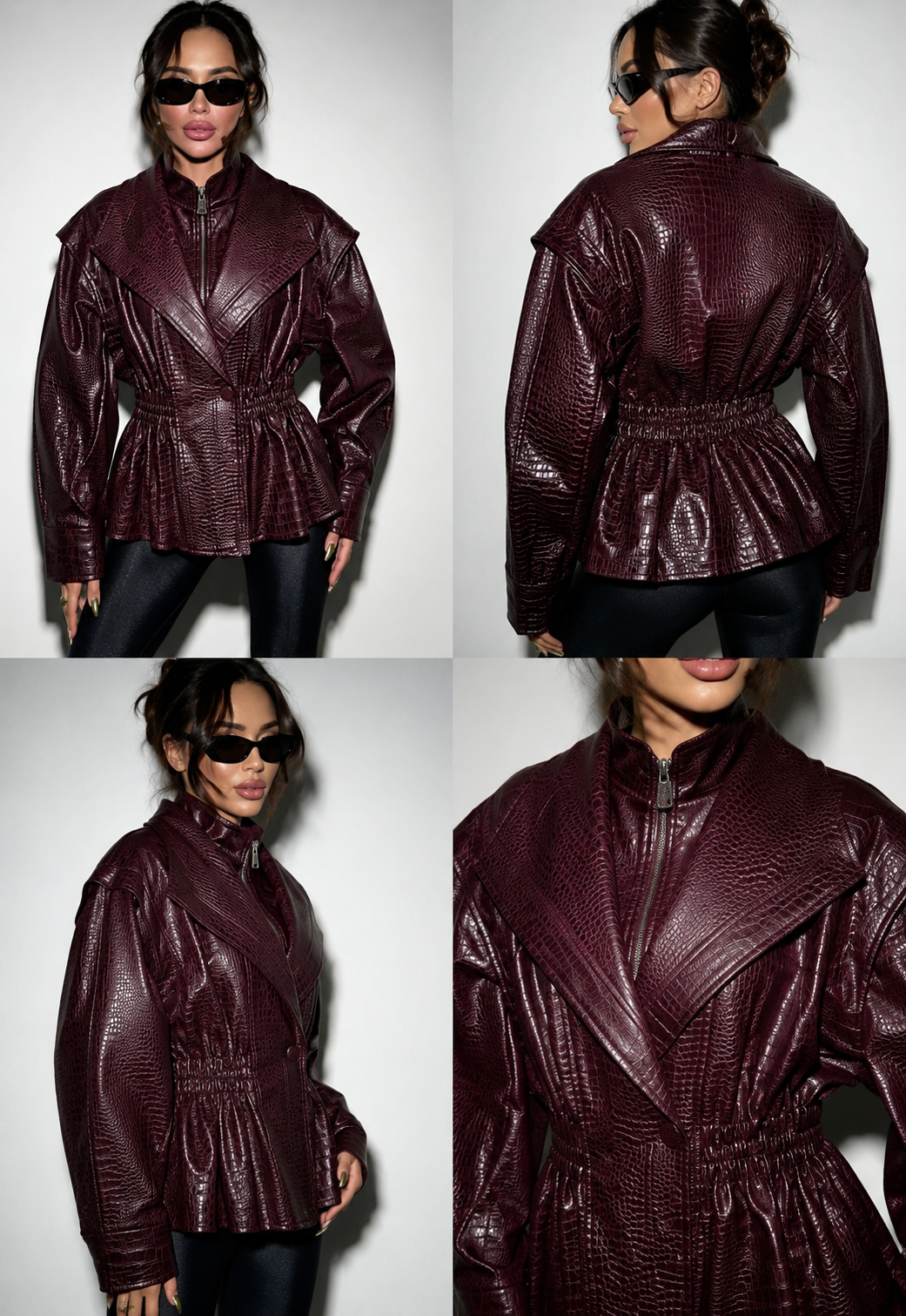 Vegan leather Croco jacket Bordeaux