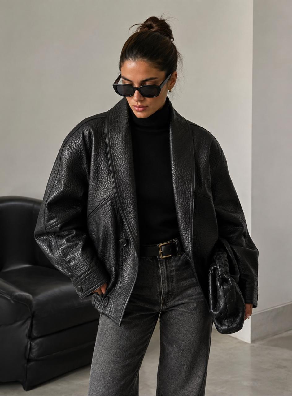 Oversized vegan leather jacket black