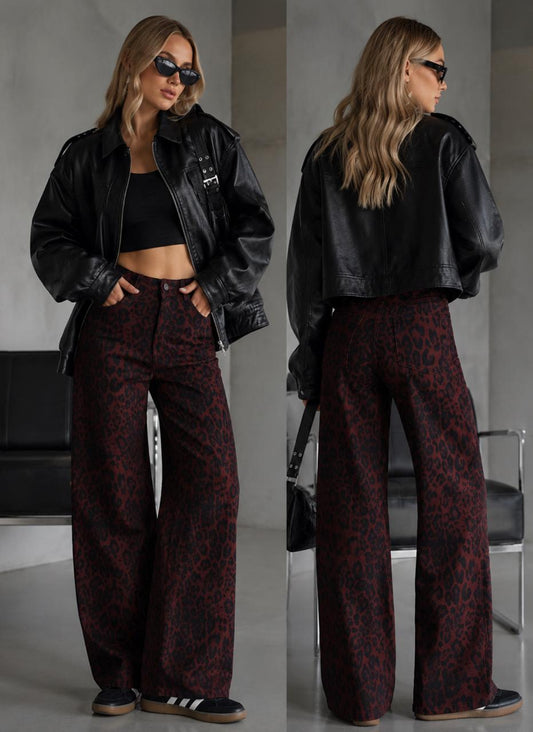 High Waist leopard jeans Bordeaux