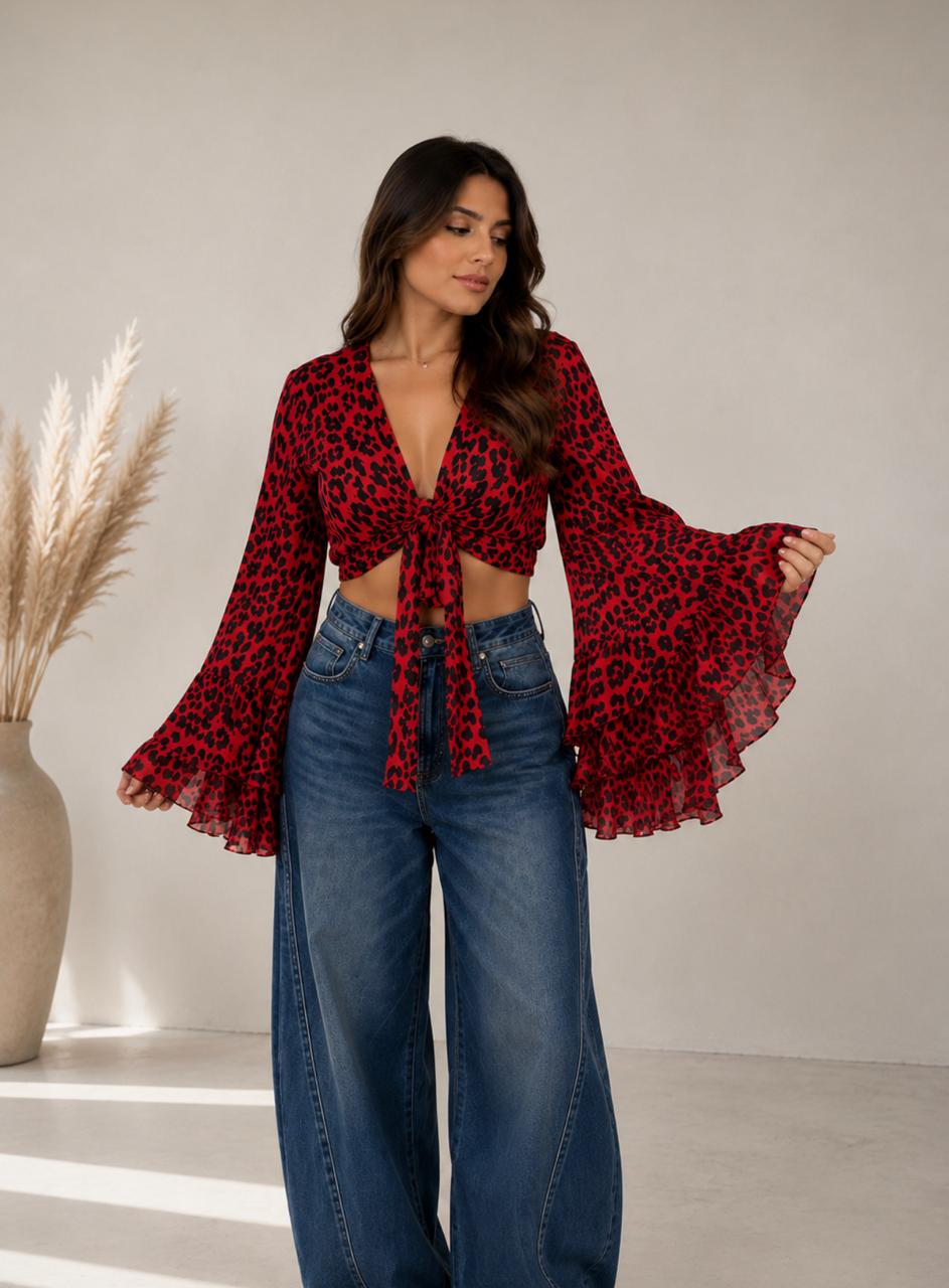Leopard bolero top red