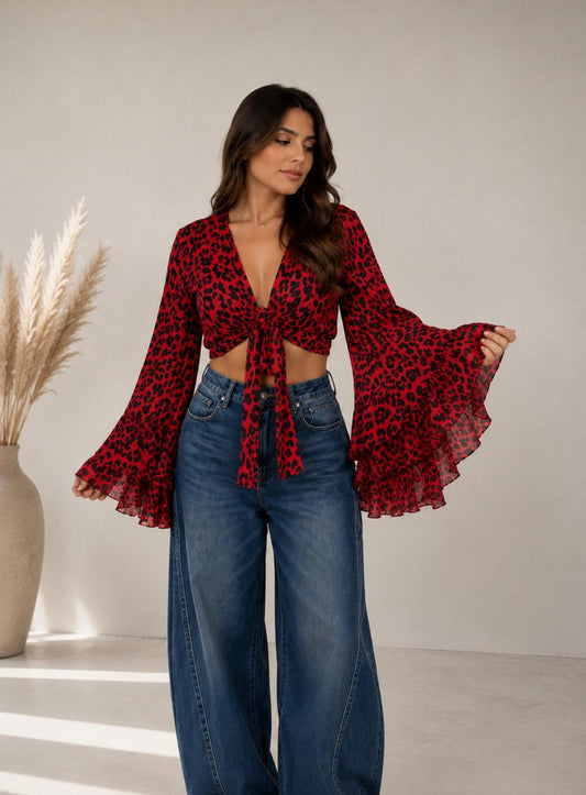 Leopard bolero top red