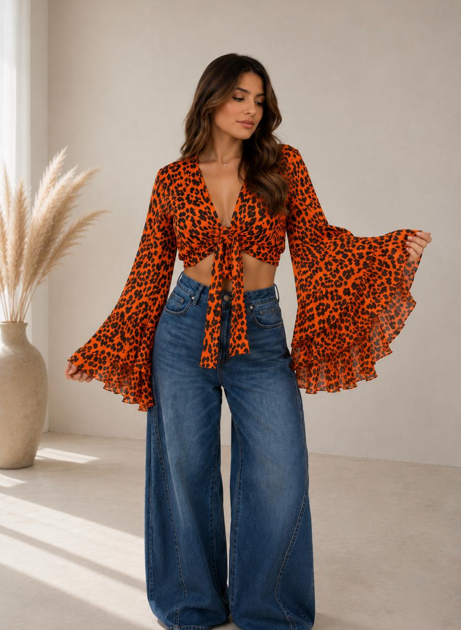 Leopard bolero top red orange
