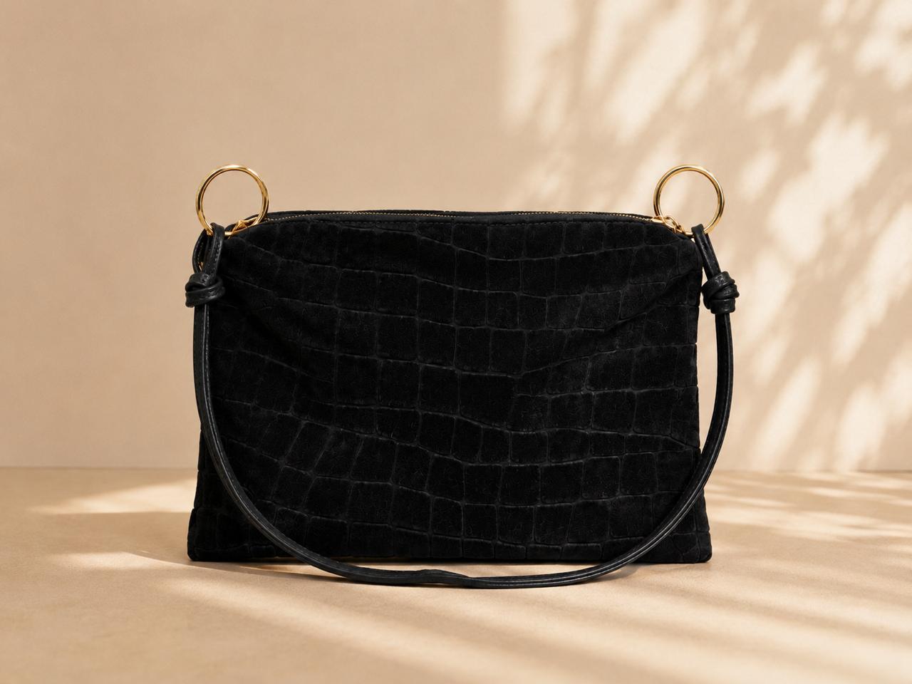 Croc leather shoulder bag black