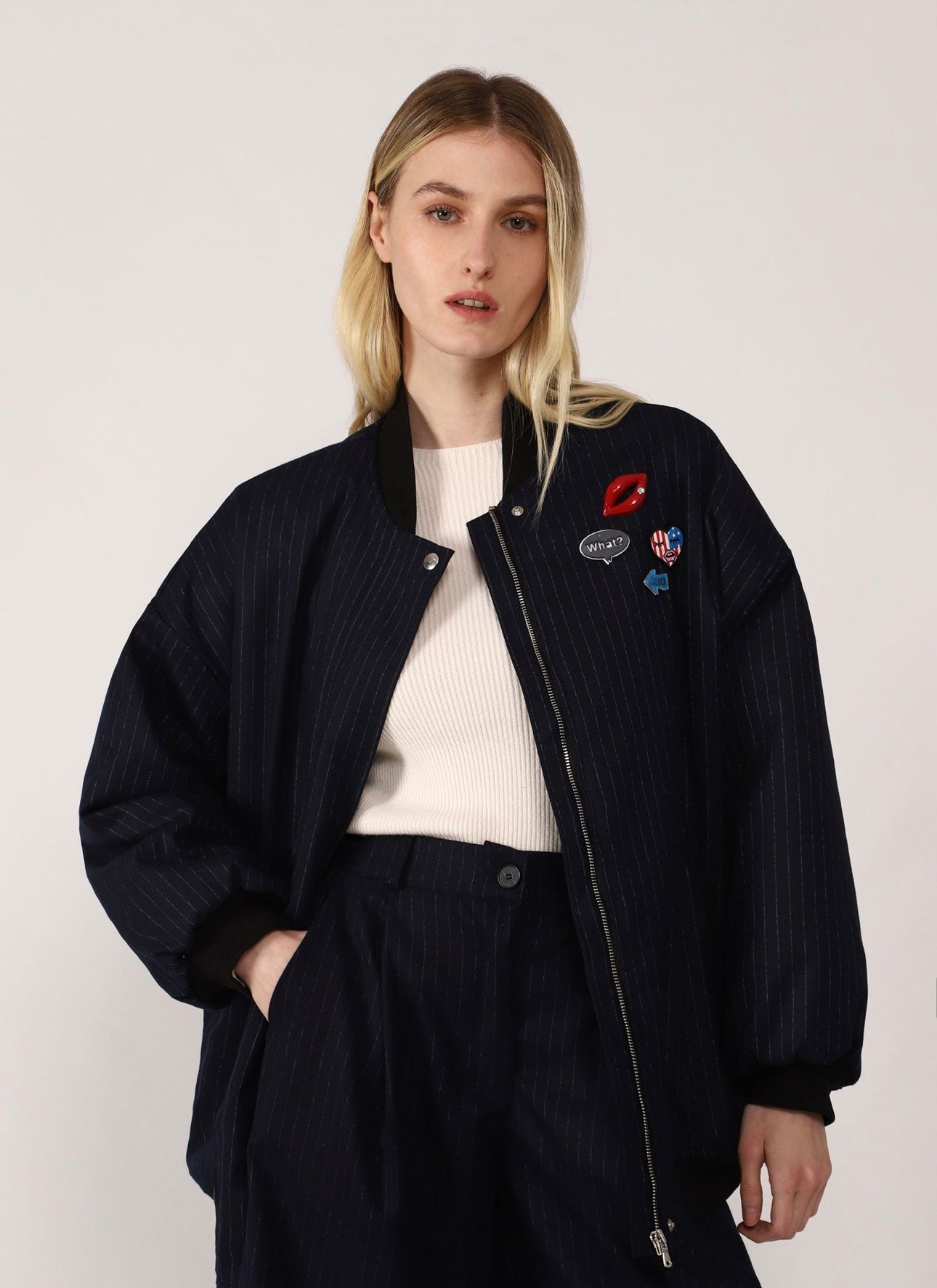 Oversized pinstripe jacket (dark blue)