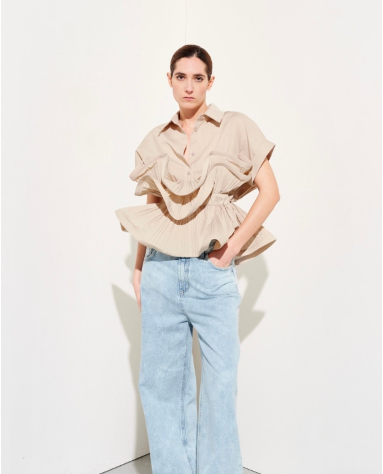 Poplin shirt with ruffle detail